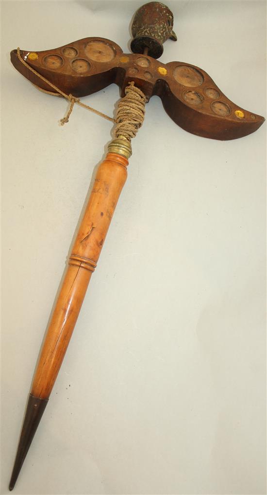 An unusual 19th century lark lure or mirror, 25.5in.